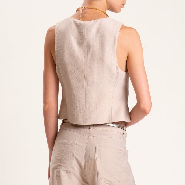 Tensione in-Completo gilet e pantalone misto lino - sabbia