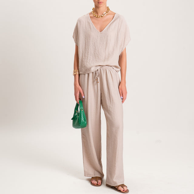 Tensione in-Blusa misto lino scollo a v - beige