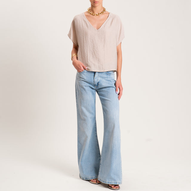 Tensione in-Blusa misto lino scollo a v - beige