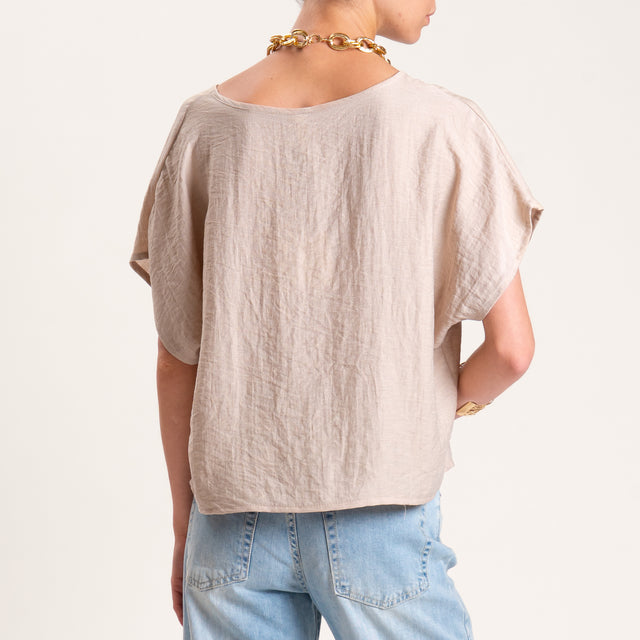Tensione in-Blusa misto lino scollo a v - beige