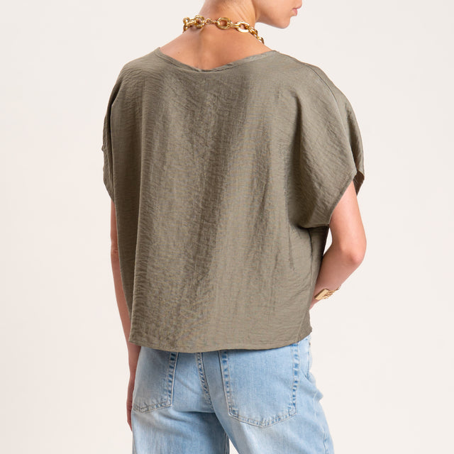 Tensione in-Blusa misto lino scollo a v - militare