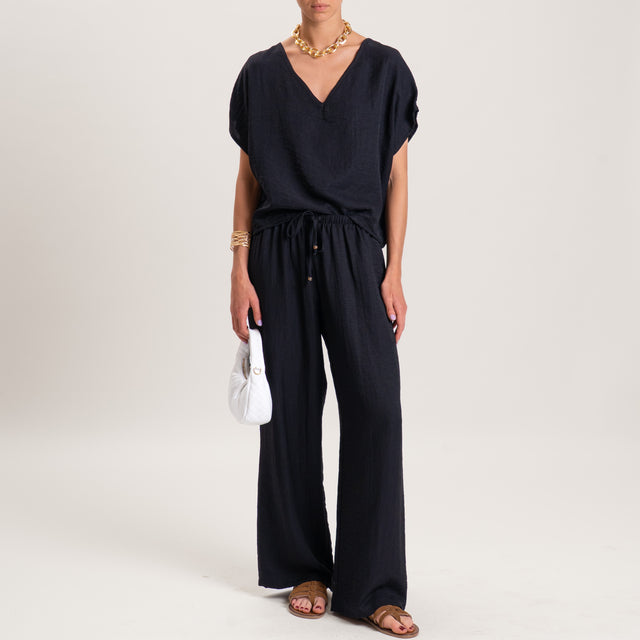 Tensione in-Blusa misto lino scollo a v - nero
