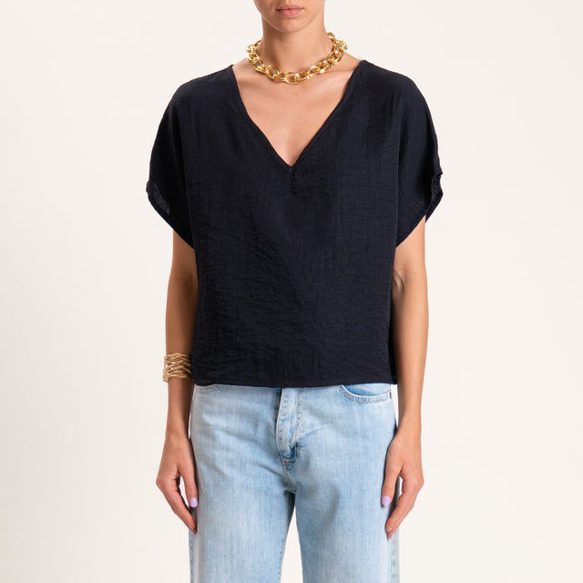 Tensione in-Blusa misto lino scollo a v - nero