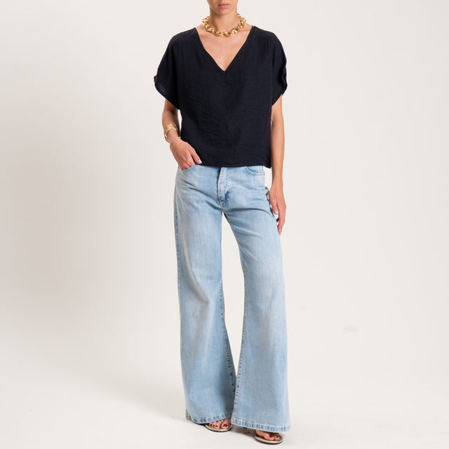 Tensione in-Blusa misto lino scollo a v - nero
