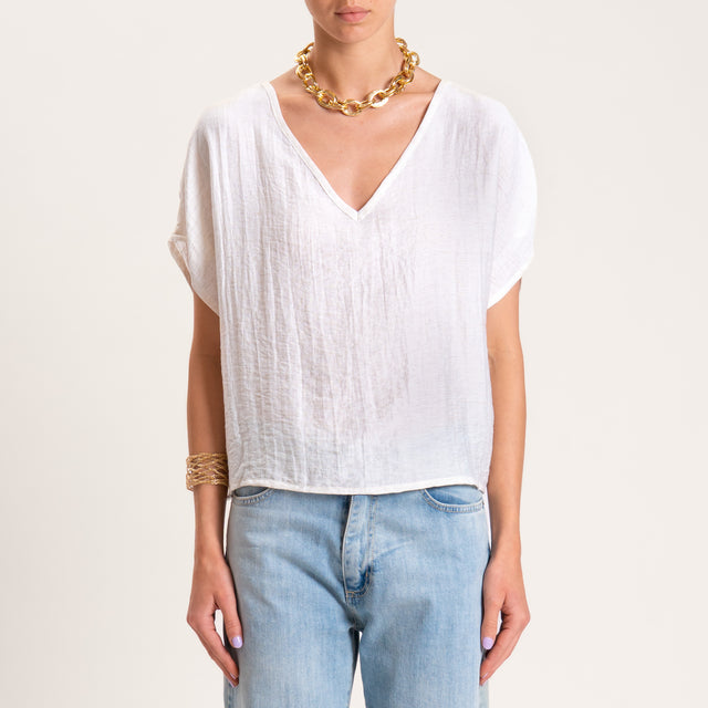 Tensione in-Blusa misto lino scollo a v - panna