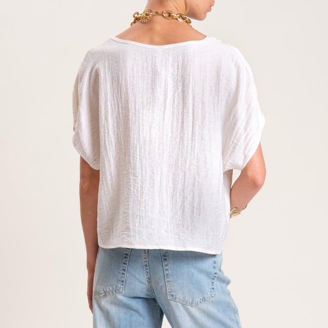 Tensione in-Blusa misto lino scollo a v - panna