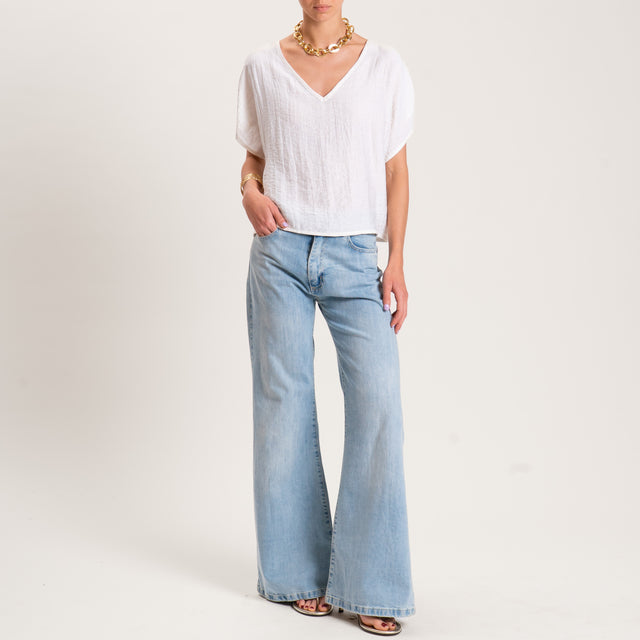 Tensione in-Blusa misto lino scollo a v - panna