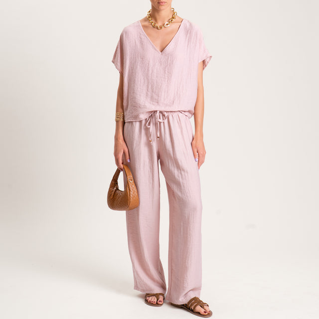 Tensione in-Blusa misto lino scollo a v - rosa