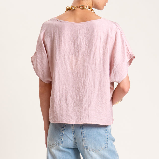 Tensione in-Blusa misto lino scollo a v - rosa
