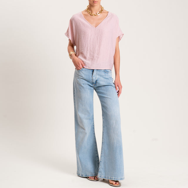 Tensione in-Blusa misto lino scollo a v - rosa