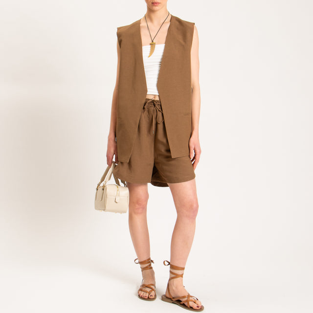 Tensione in-Gilet misto lino - tabacco