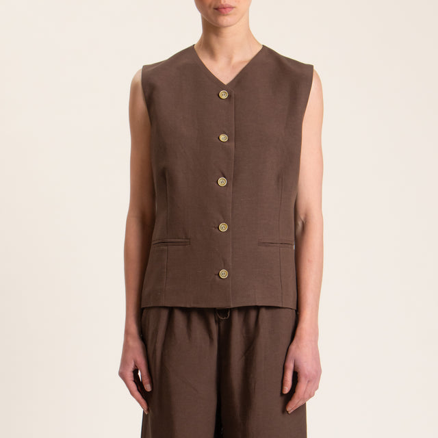 Tensione in-Gilet misto lino - moro