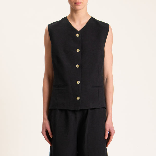 Tensione in-Gilet misto lino - nero