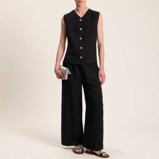 Tensione in-Gilet misto lino - nero