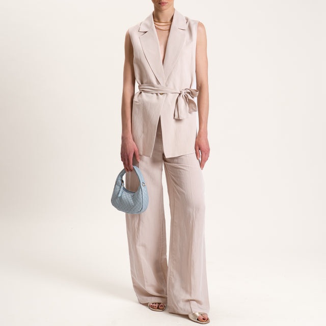 Tensione in-Gilet misto lino con cintura - beige
