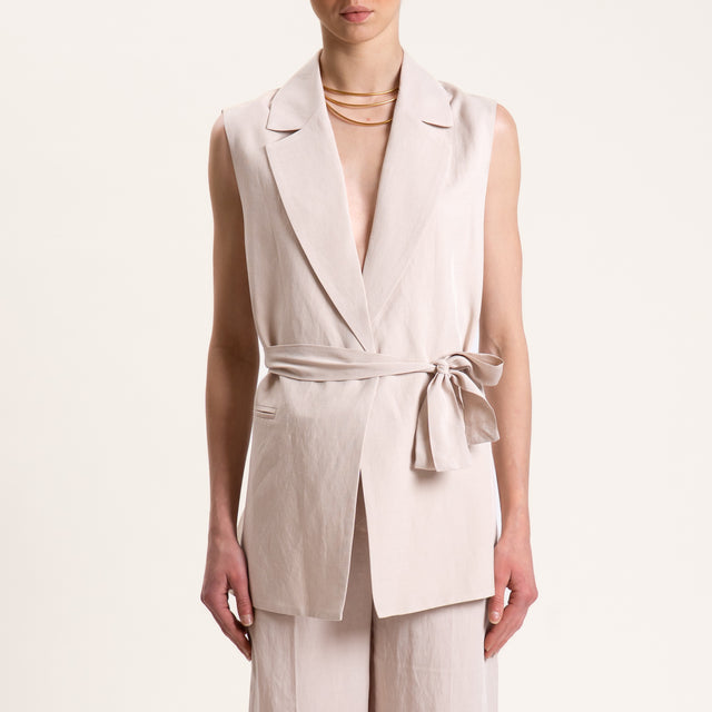 Tensione in-Gilet misto lino con cintura - beige