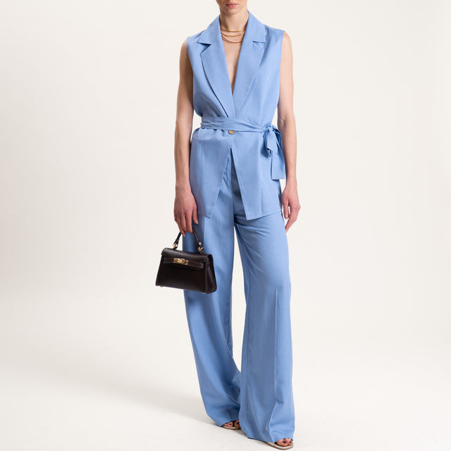 Tensione in-Gilet misto lino con cintura - celeste