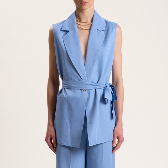 Tensione in-Gilet misto lino con cintura - celeste