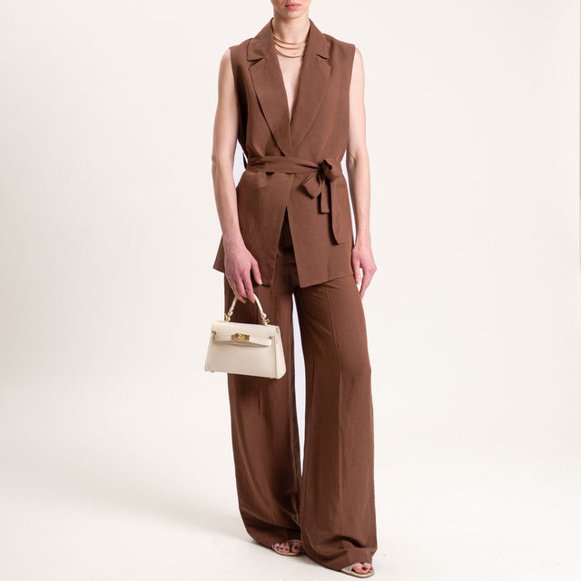Tensione in-Gilet misto lino con cintura - moro
