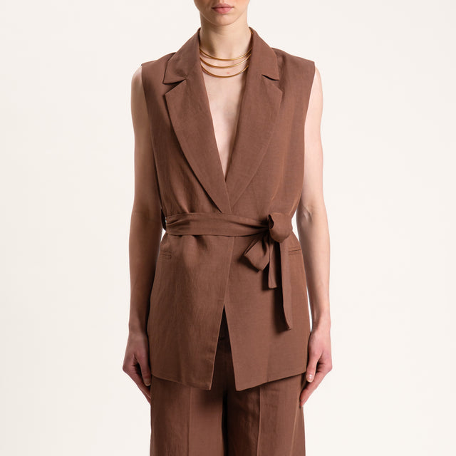 Tensione in-Gilet misto lino con cintura - moro