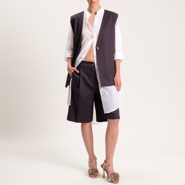 Tensione in-Gilet un bottone oversize cotone elasticizzato - moro