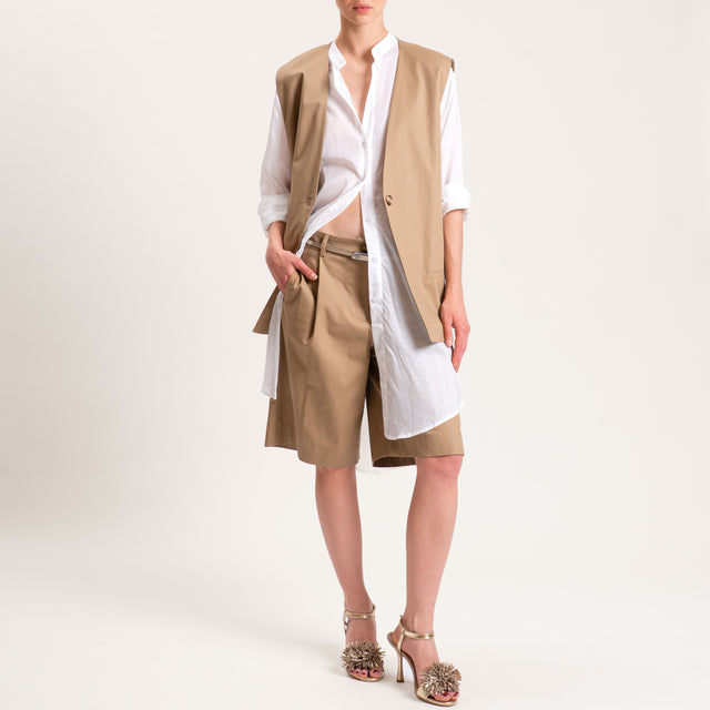 Tensione in-Gilet un bottone oversize cotone elasticizzato - sabbia