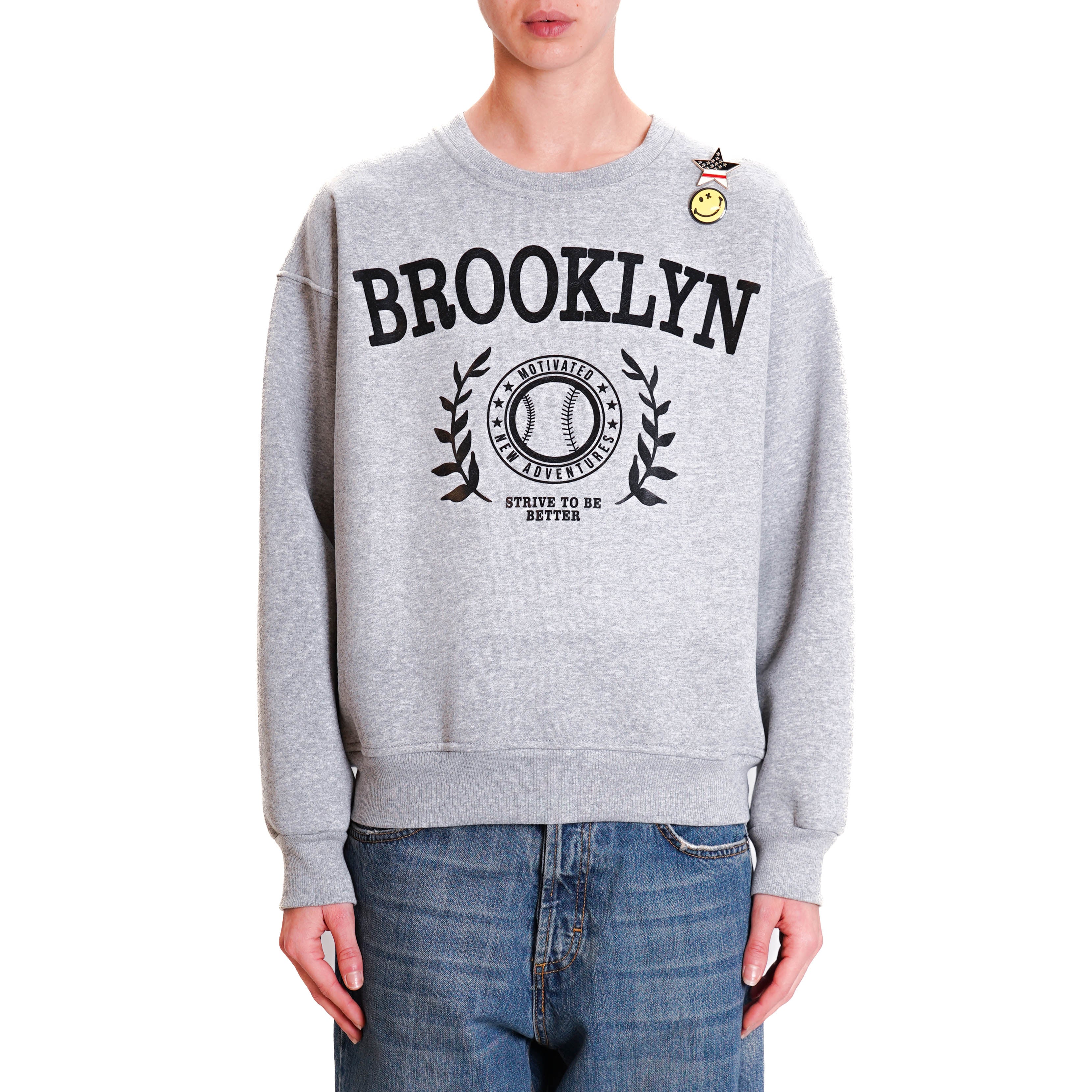 Tensione in Felpa brooklyn con spilla grigio melange nero White Mood