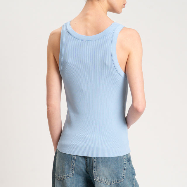 Tensione in-Top in maglia a costine scollo v - celeste