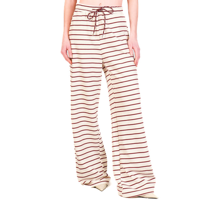 Pantalones deportivos de rayas con cordón ajustable - crema/rojo