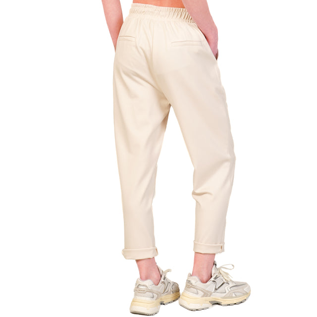 Pantalón punto milano con cordón ajustable - color mantequilla