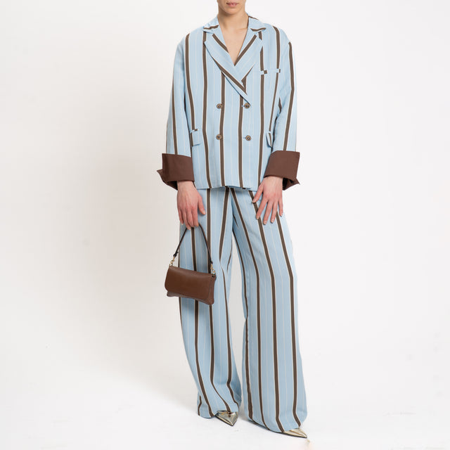 Tensione in-Pantalone palazzo a righe - celeste/moro