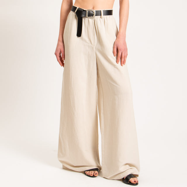 Tensione in-Pantalone wide leg misto lino - gesso