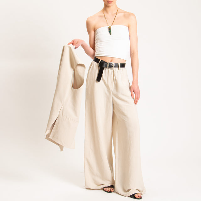 Tensione in-Pantalone wide leg misto lino - gesso