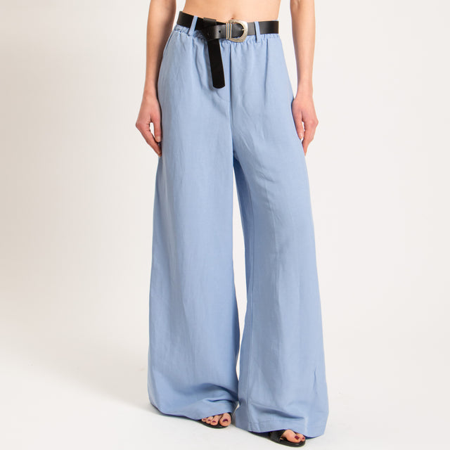 Tensione in-Pantalone wide leg misto lino - celeste