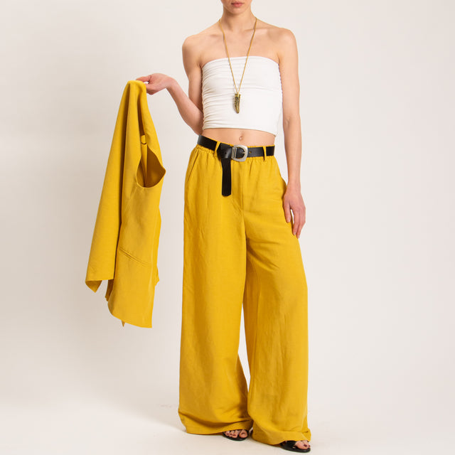Tensione in-Pantalone wide leg misto lino - zafferano