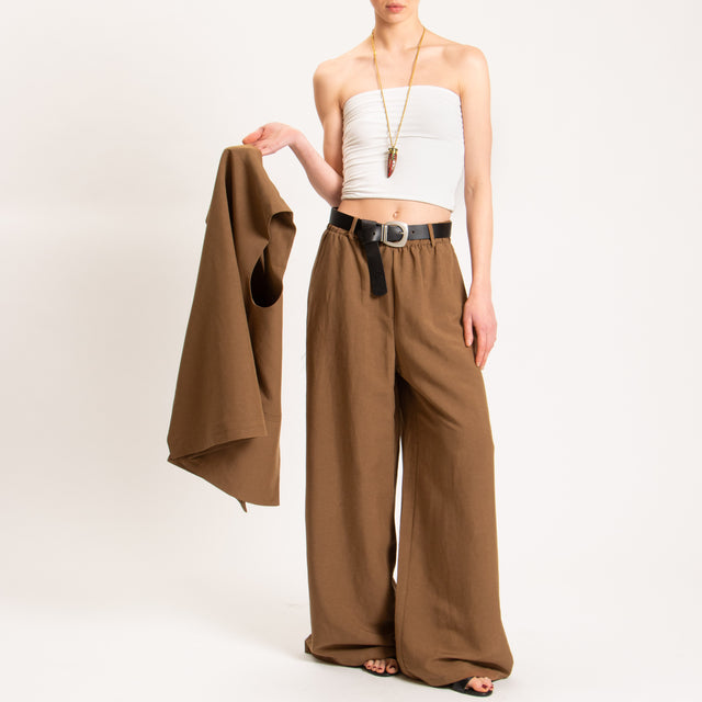 Tensione in-Pantalone wide leg misto lino - tabacco