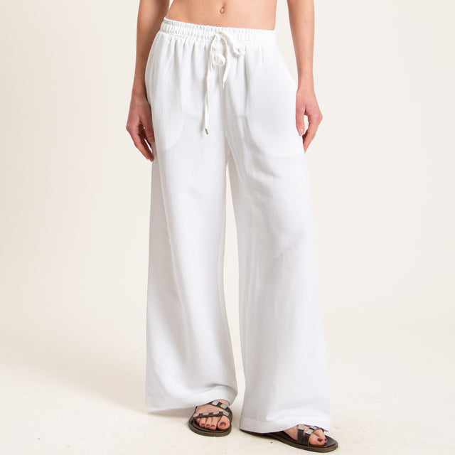 Tensione in-Pantalone misto lino wide leg - bianco
