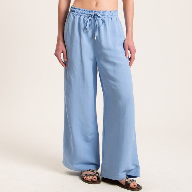 Tensione in-Pantalone misto lino wide leg - celeste