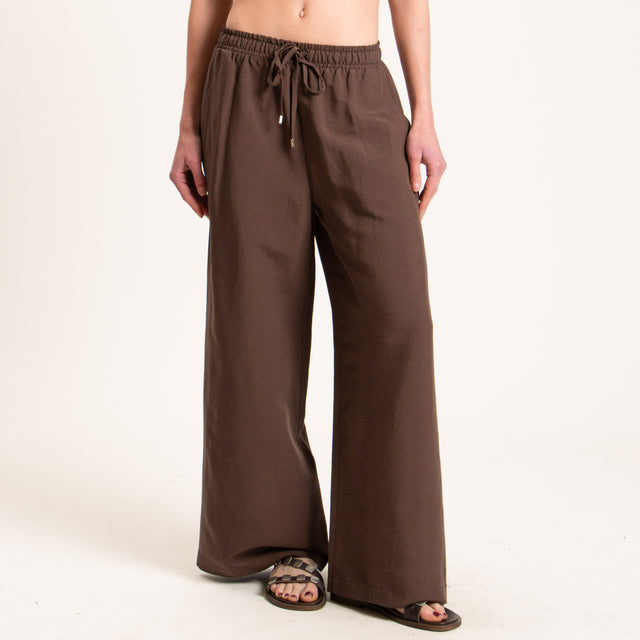 Tensione in-Pantalone misto lino wide leg - moro