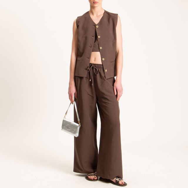 Tensione in-Pantalone misto lino wide leg - moro