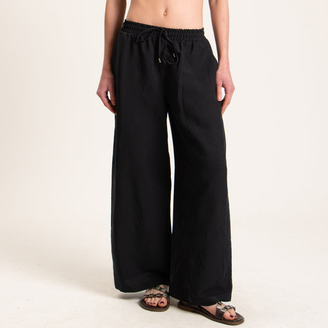 Tensione in-Pantalone misto lino wide leg - nero