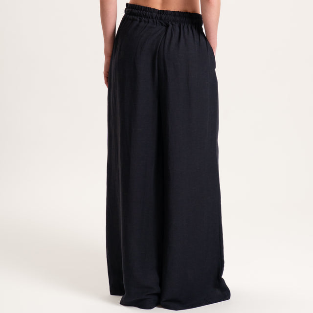 Tensione in-Pantalone misto lino elastico in vita - nero