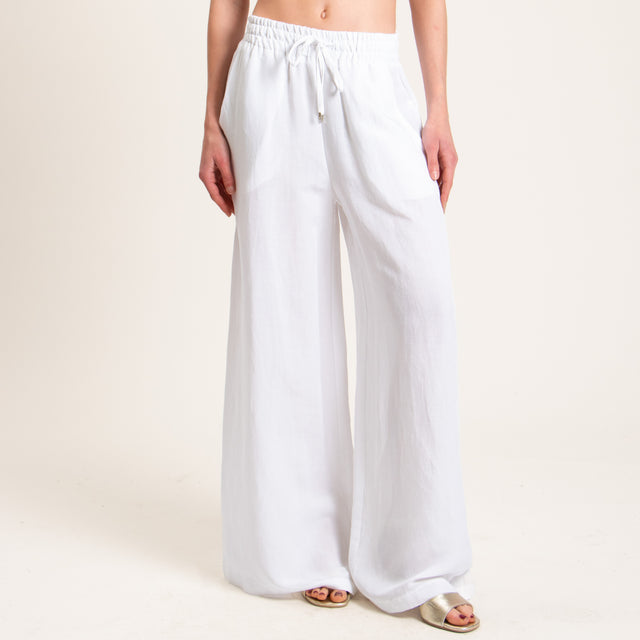 Tensione in-Pantalone misto lino elastico in vita - bianco