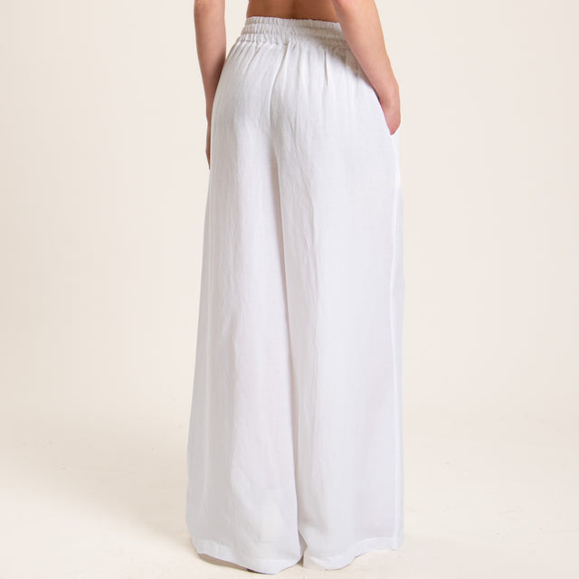 Tensione in-Pantalone misto lino elastico in vita - bianco
