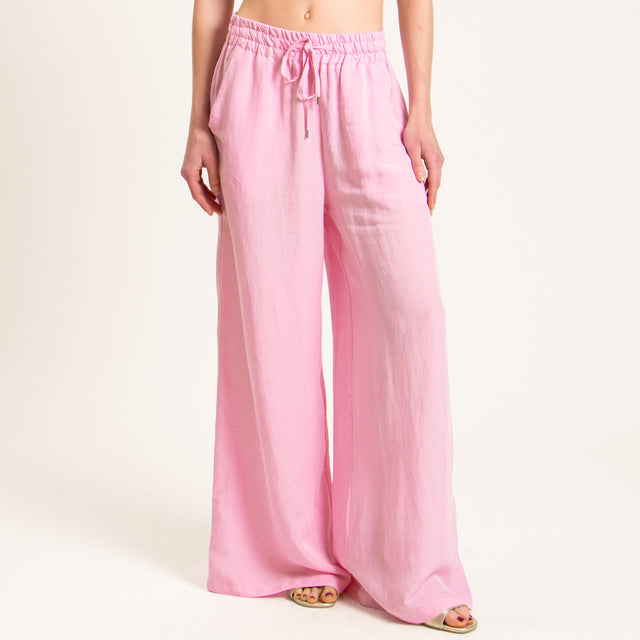 Tensione in-Pantalone misto lino elastico in vita - rosa