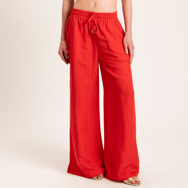 Tensione in-Pantalone misto lino elastico in vita - rosso