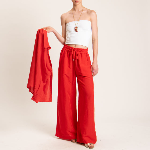 Tensione in-Pantalone misto lino elastico in vita - rosso