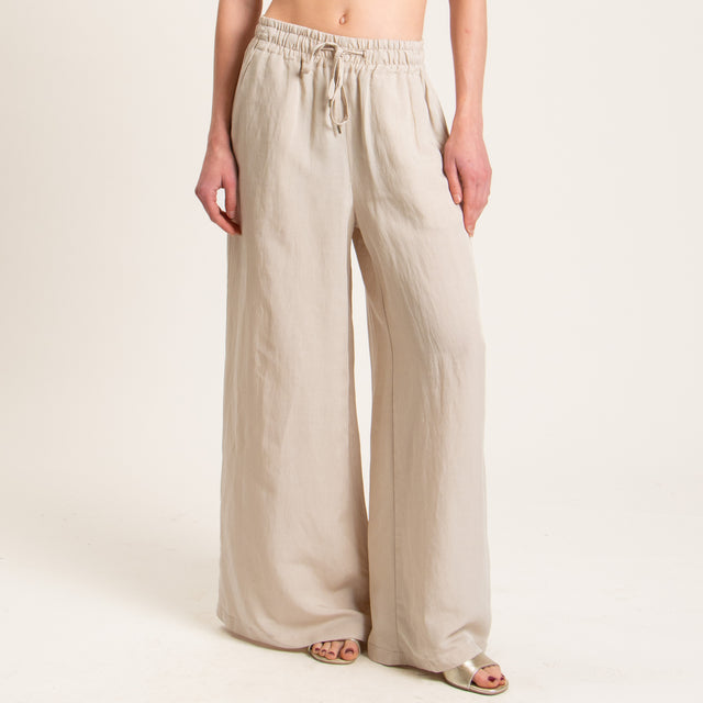 Tensione in-Pantalone misto lino elastico in vita - gesso