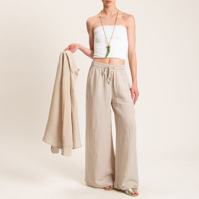 Tensione in-Pantalone misto lino elastico in vita - gesso