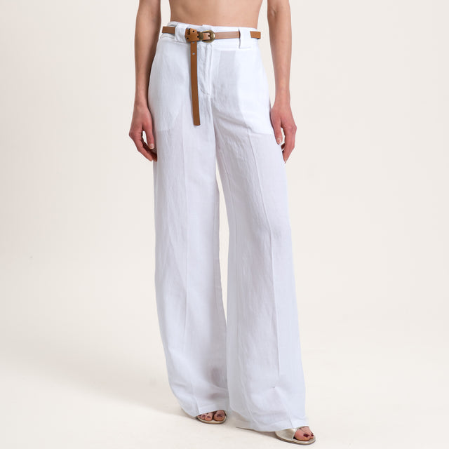 Tensione in-Pantalone misto lino elastico dietro - bianco
